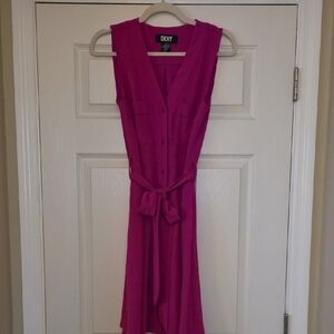 DKNY Fuchsia Midi Dress with Tie Waist
